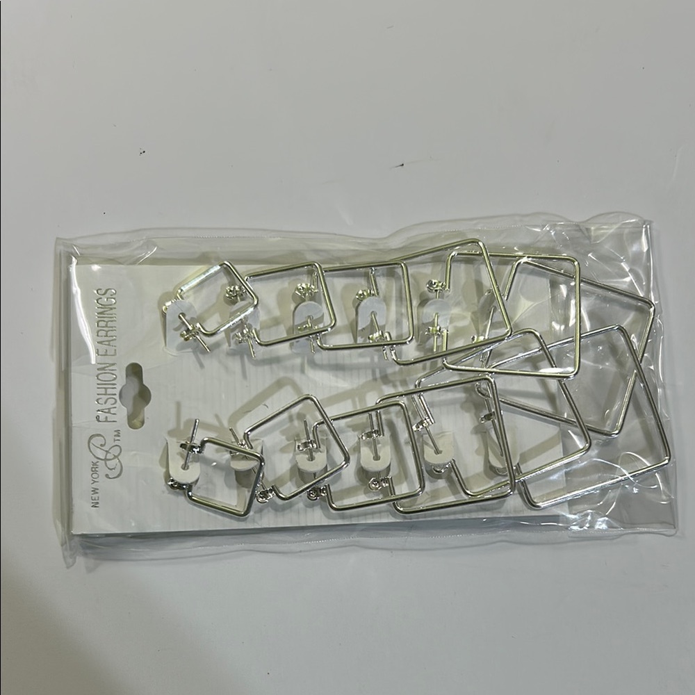 Silver Square Hoop Earrings - Picture 9 of 16